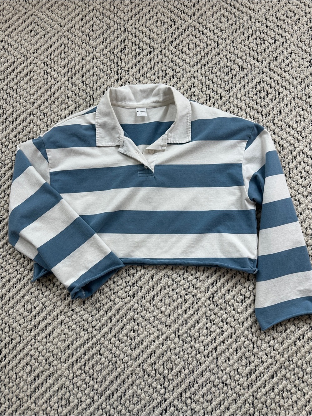Re/Done Cropped Rugby Polo - Blue & White Stripes